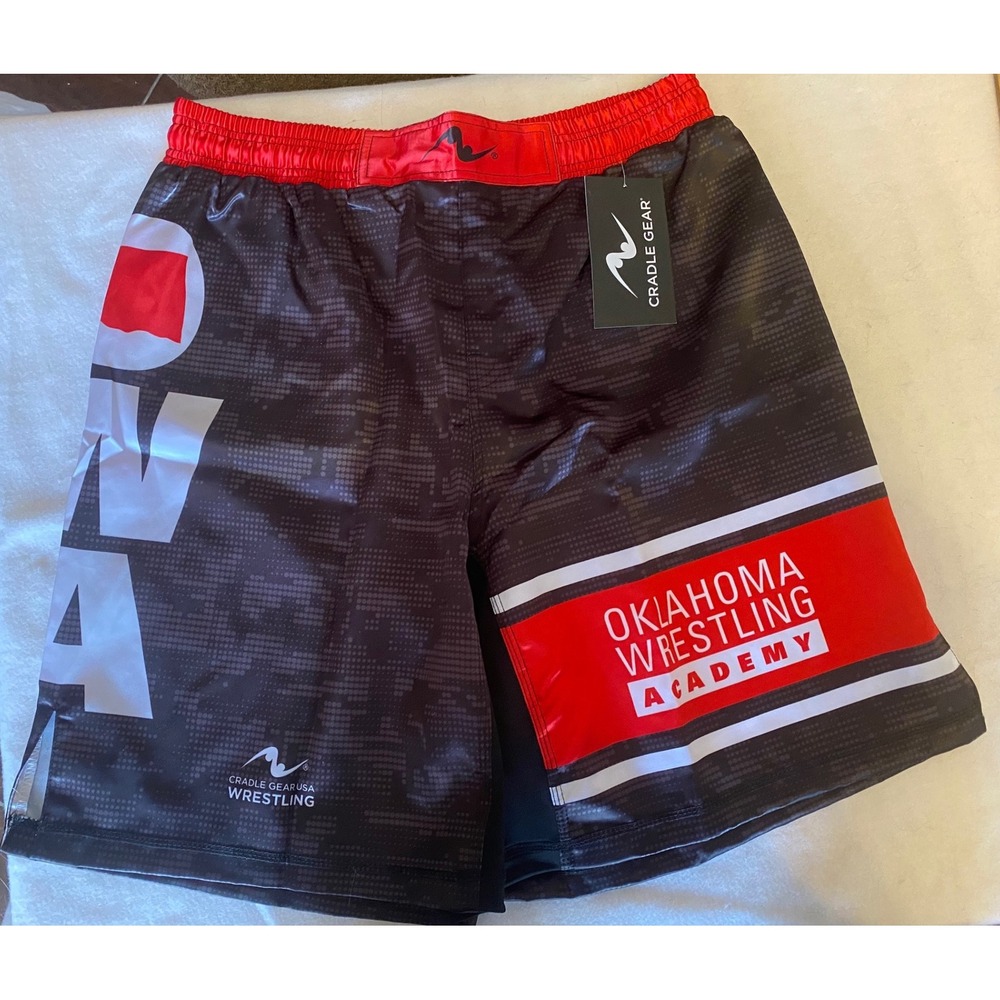 Cradle Gear Wrestling Shorts Mens XL Black Red New Oklahoma Wrestling Academy